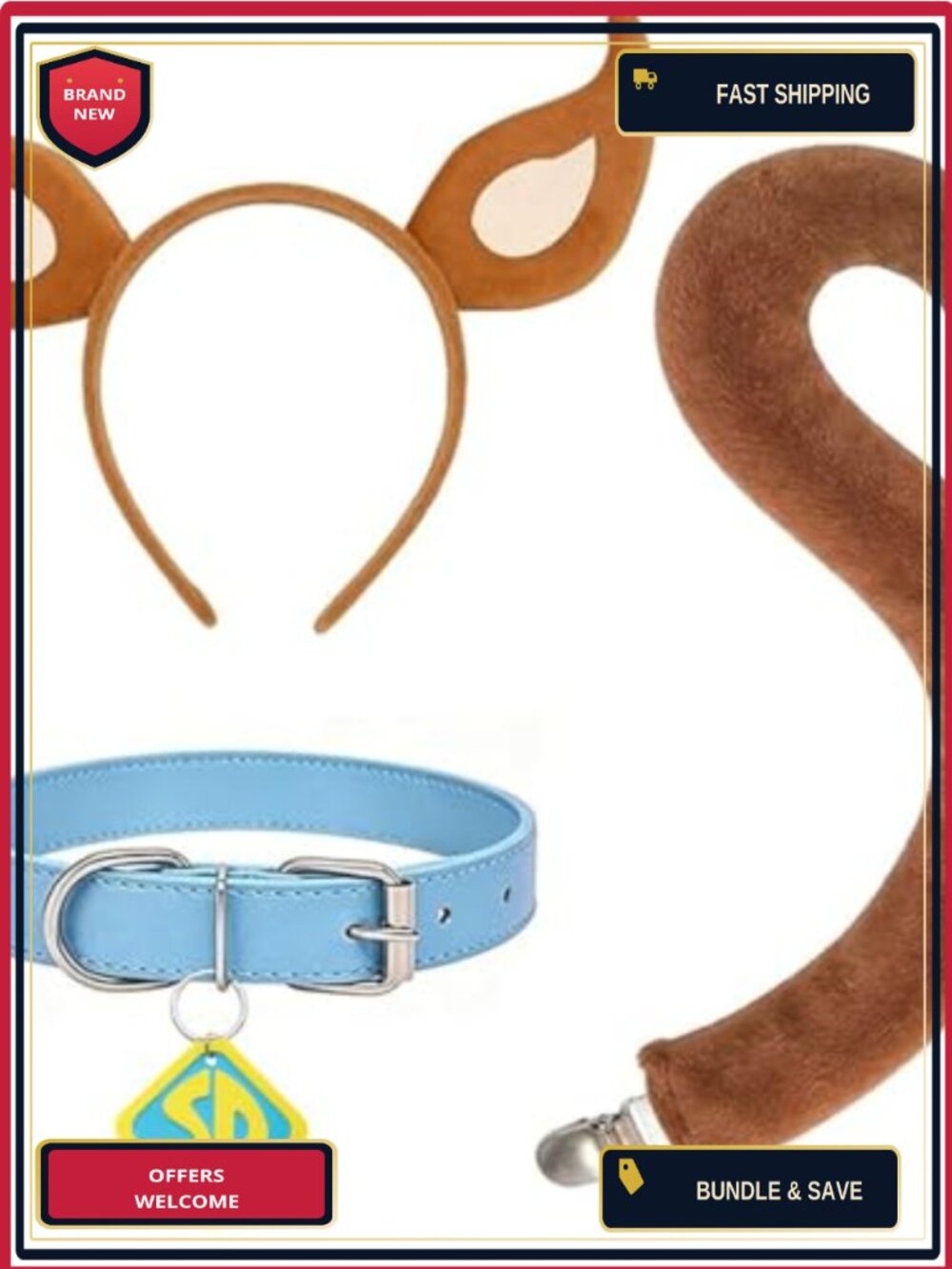 4 Pc Dog Cosplay Costume Set Headband Tail Collar Halloween Party One Size